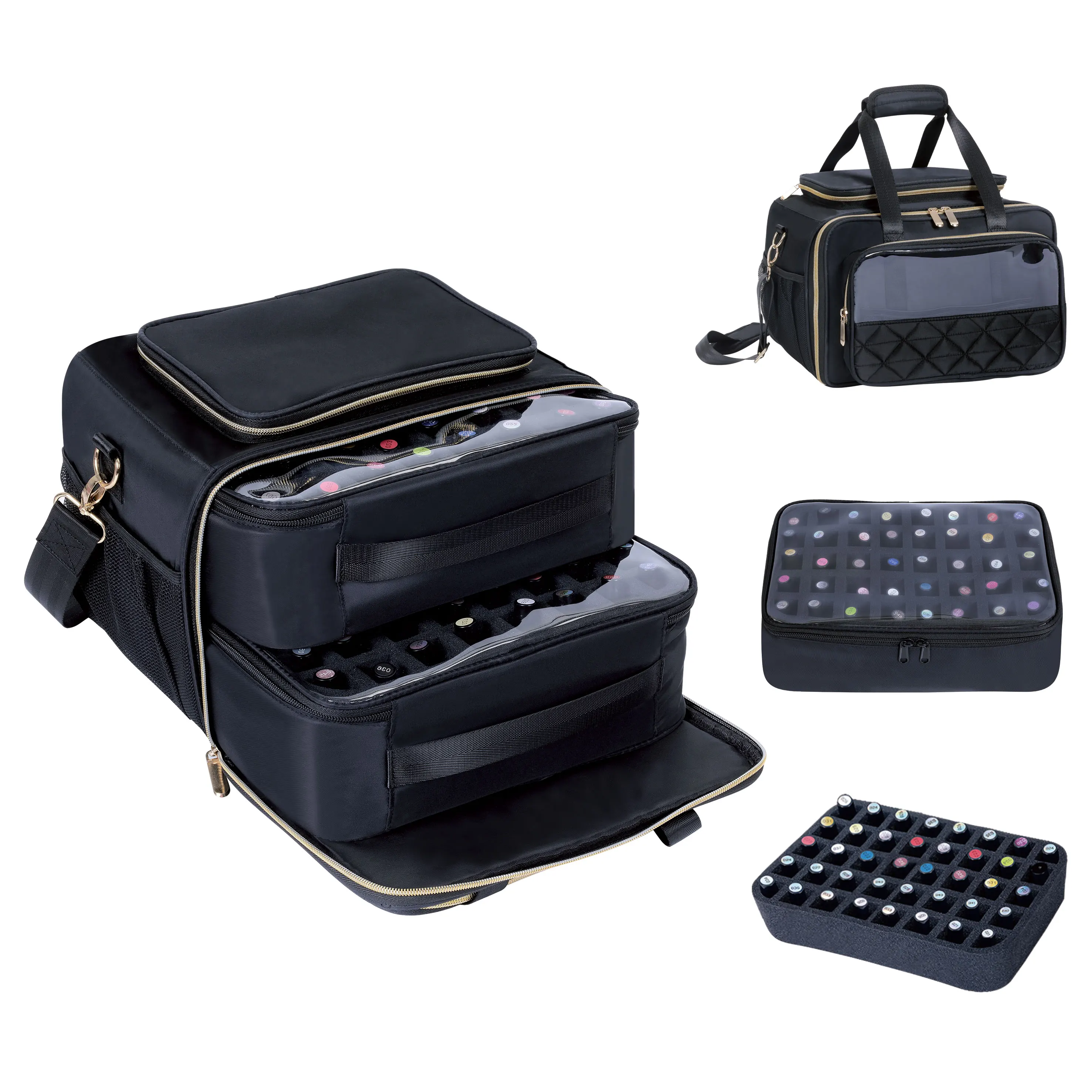 Nail Polish Storage Case - Holds 80 Bottles, with 2 Removable Compartments, Portable Travel Nail Art Kit Organizer Bag