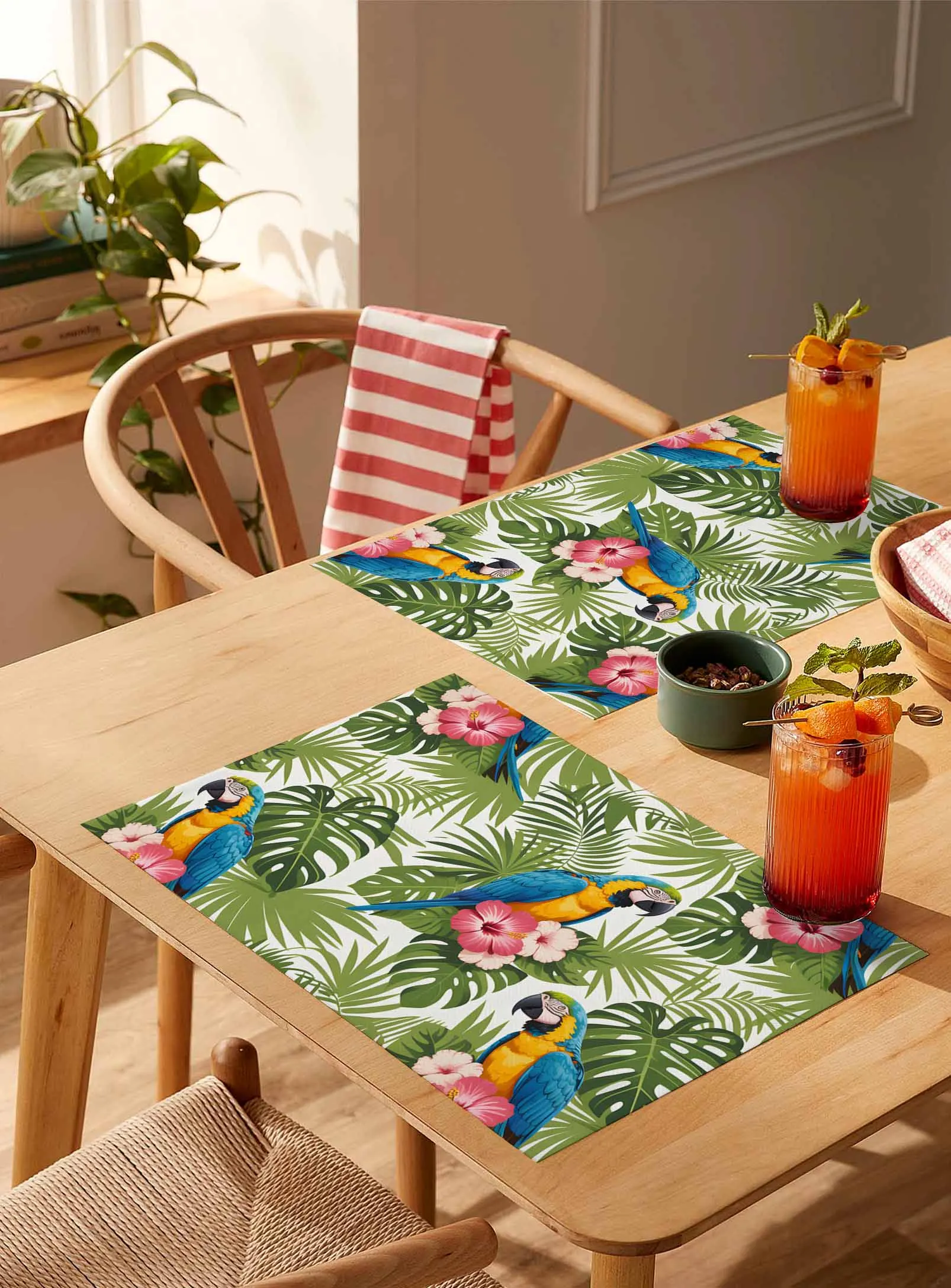 

4/6 Pcs Summer Tropical Palm Parrot Placemat Wedding Party Dining Decor Linen Table Mat Kitchen Accessories