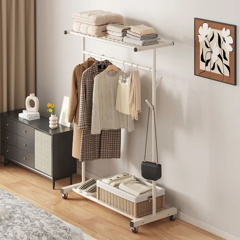 Bettseitiger Kleiderständer, mobiler Kleiderständer für Schlafzimmer, Aufbewahrungsregal für Kleidung und Taschen, Innen-Trockenständer
