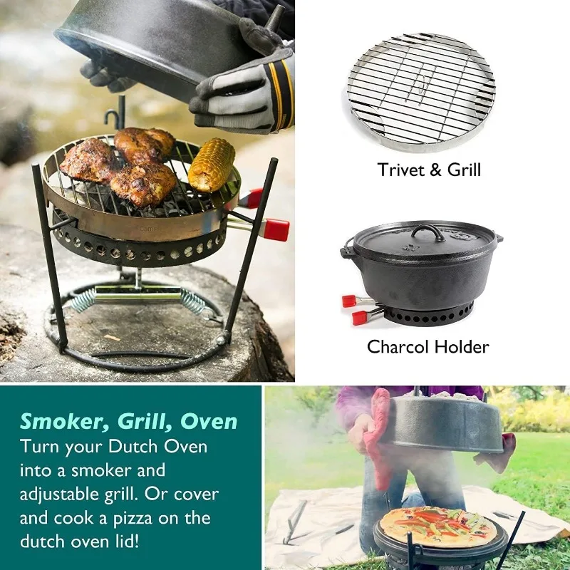 Outdoor Cooking Set - Dutch Oven and Tools Set - Charcoal Holder & Cast Iron Grill Accessories Camping Grill Set - Outdoor