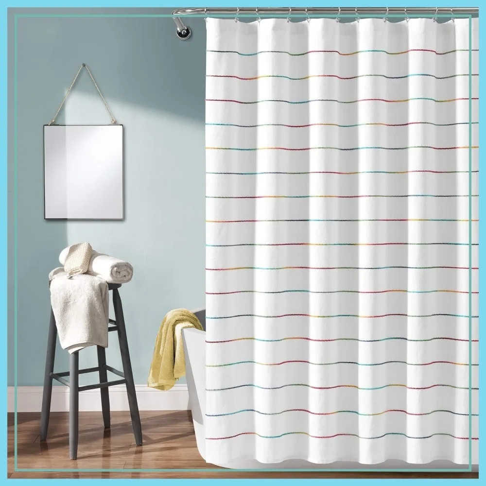 

Ombre Stripe Yarn Dyed Cotton Shower Curtain, 72x72 Inches, Rainbow