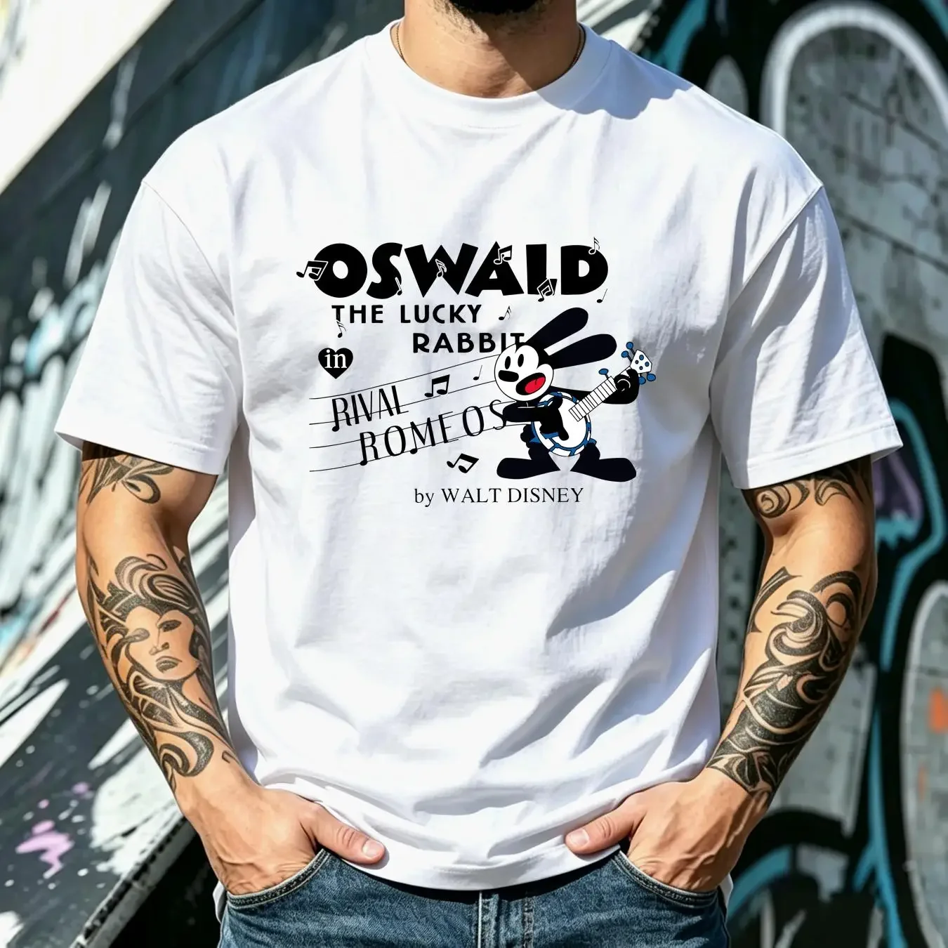 washed T Shirt Oswald the Lucky Rabbit SweaT vintage Washed Comfortable Casual graphic designer clothes Versatile Slightly