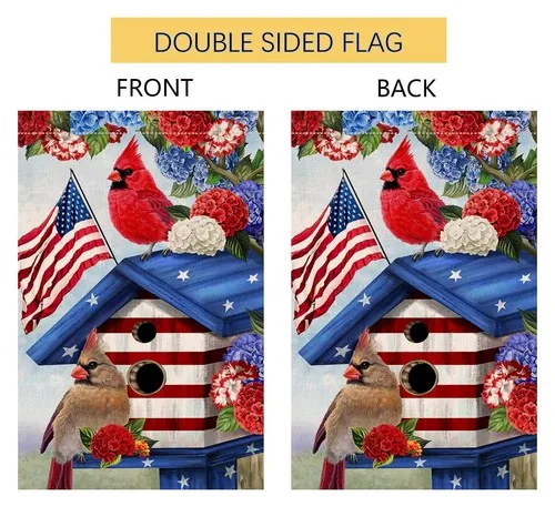 BLKWHT 4th of July Cardinal Bird House Flag 28x40 Vertical Double Sided Red B... AAV - view 5