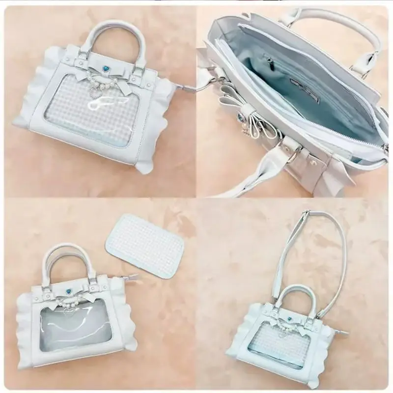 Harajuku Square Pink Ita Bag Women New Japanese Pearl Handle Messenger Bag Wallet Female Sweet Cute Crossbody Bags Aesthetic view 6
