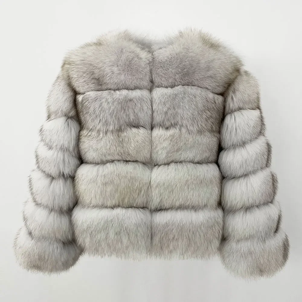 Veste en fourrure de renard naturel chaud pour femme, manteau en fourrure de raton laveur véritable, veste d'hiver pour femme, optique de luxe, col rond, 2024