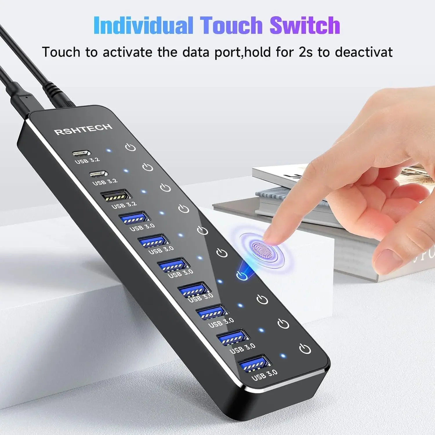 USB-концентратор RSHTECH, 10 портов, 60 Вт, 10 Гбит/с