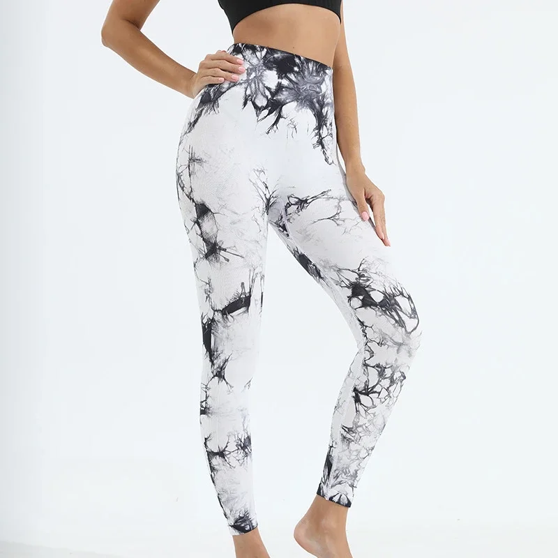 Mulheres tiedye ginásio leggings sem costura mujer push up booty calças scrunch esportes de fitness cintura alta treino yoga leggins navio da gota