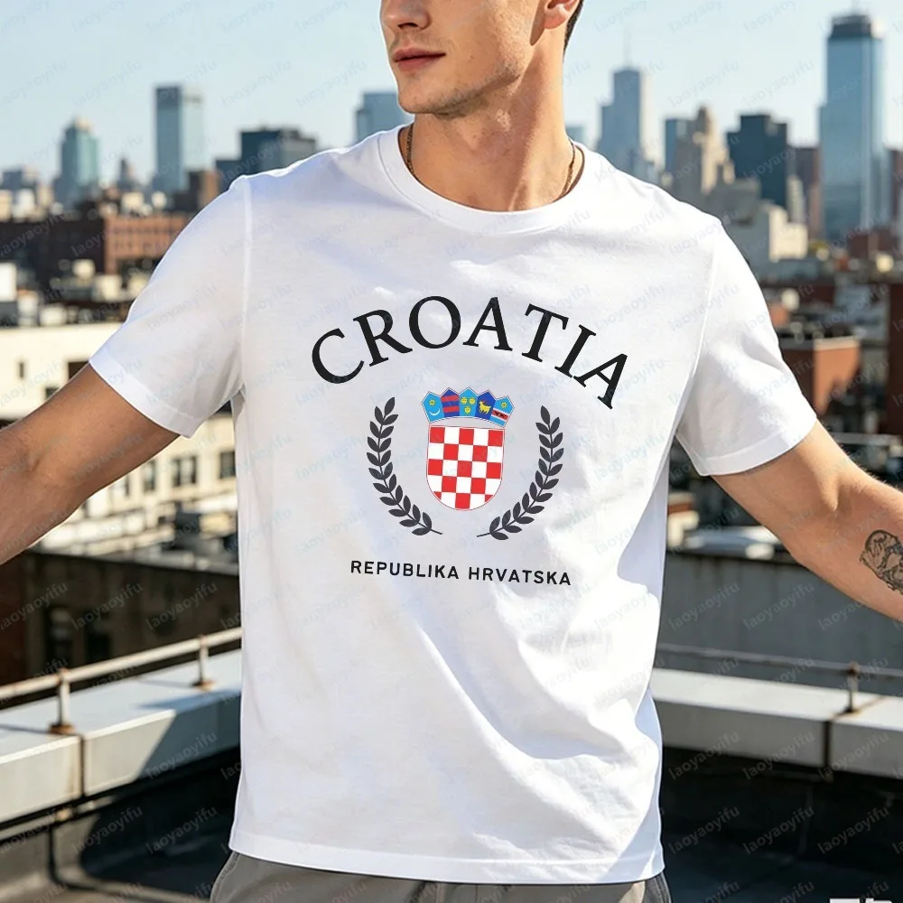 Camiseta de Moda Croácia com Estampa da Bandeira Hrvatska, Camisetas Unissex de Algodão, Camisa Respirável de Verão para Homens e Mulheres, Tops Casua