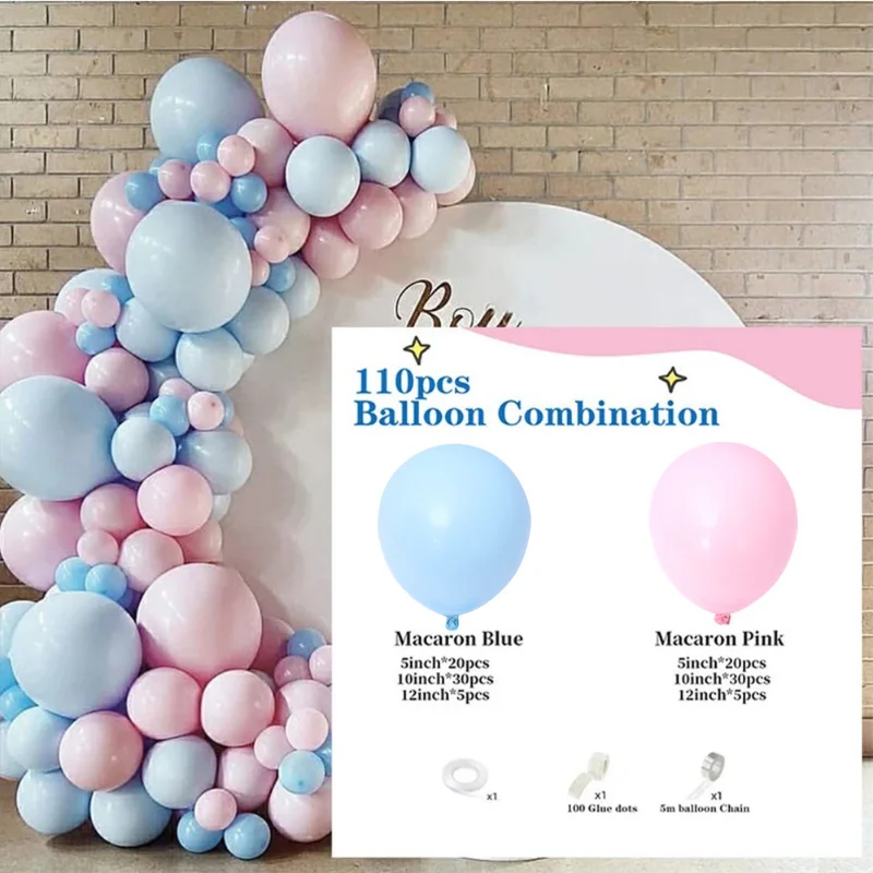 110pcs Baby Pink Balloon Garland Baby Shower Ballon Arch Gender Reveal Macaron Blue Valentine's Day Birthday Party Wedding Decor