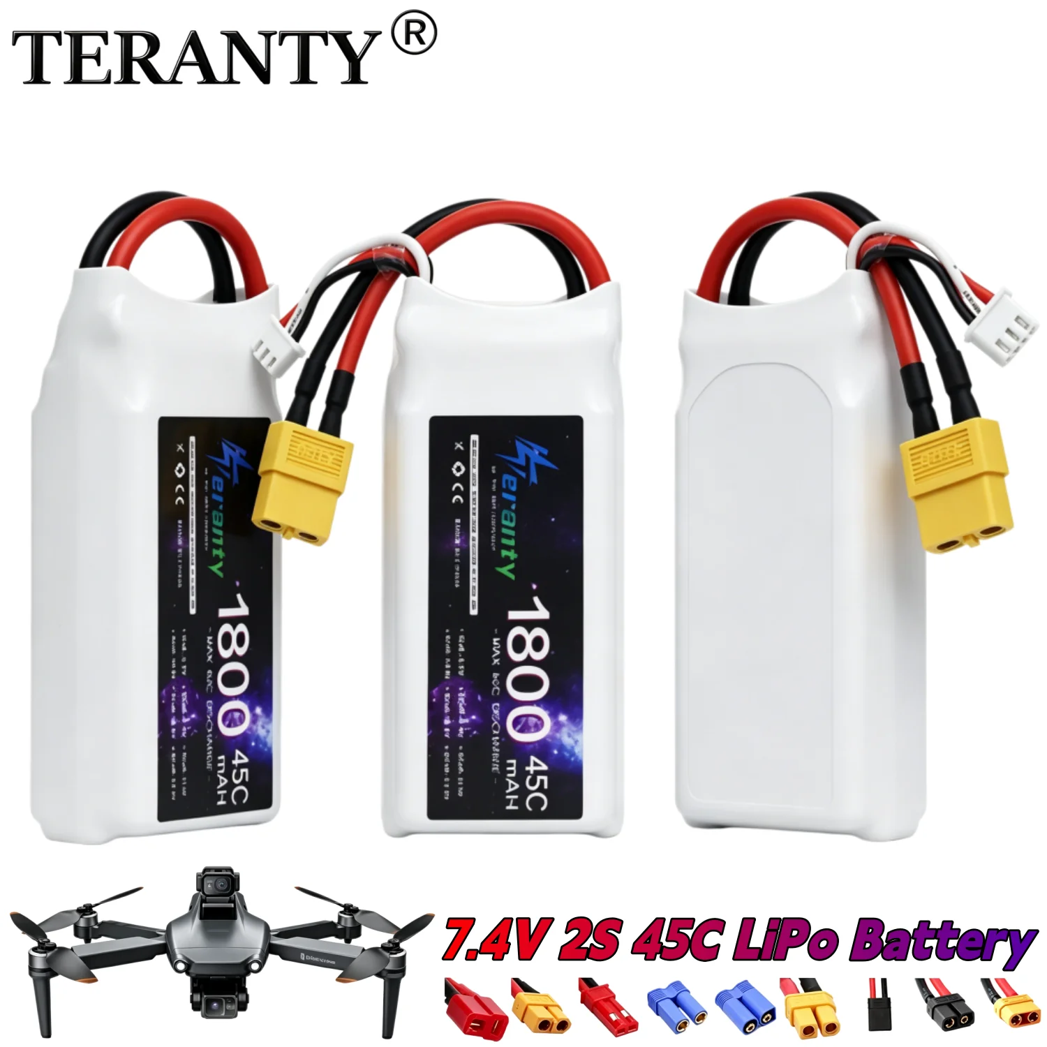 3PC 7.4v 2S 1800mAh 45C LiPo Battery For RC Drone Quadcopter Helicopter Car Boat Spare Parts With T JST XT30 XT60 Plug Batteries