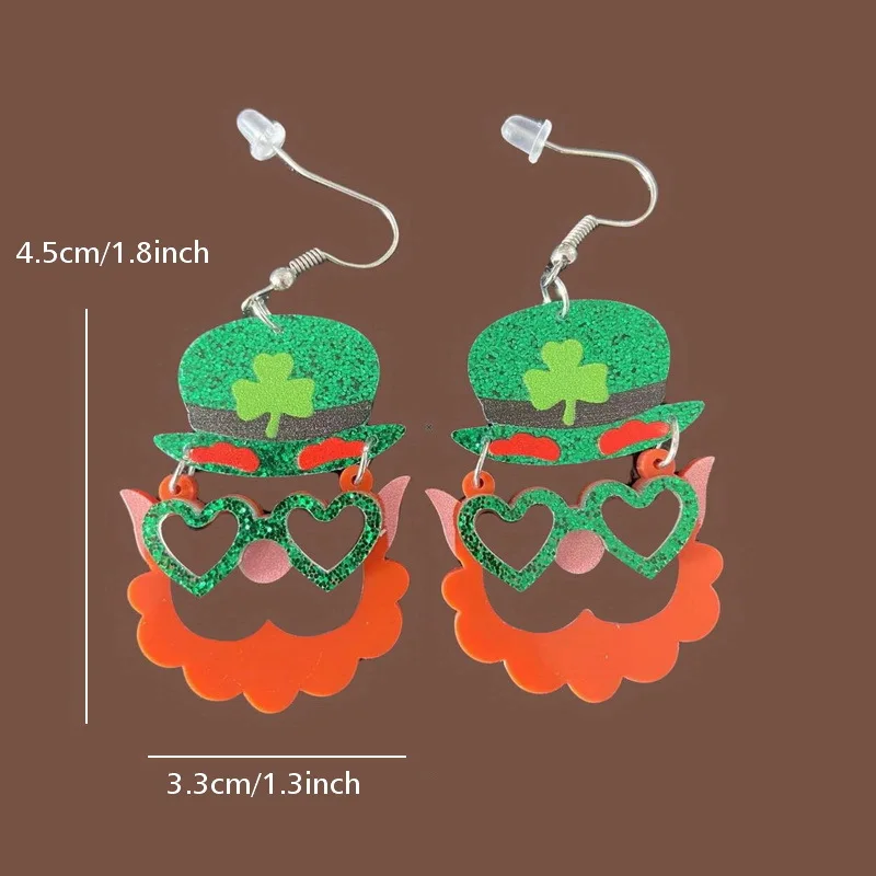 New Irish Day Patrick's Party Earrings Clover Hat Green Glasses Beard Earrings Happy st. Patrick's Day Earrings Decorative Gift