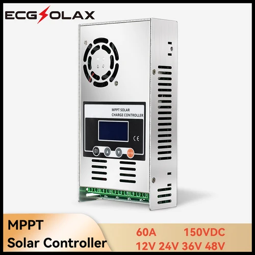 controlador de carga solar mppt controlador de carga regulador de carga solar Controlador solar ECGSOLAX 60A mppt pantalla LCDMax PV150 12V 24V 36V 48V controlador de carga attery 60A controlador solar