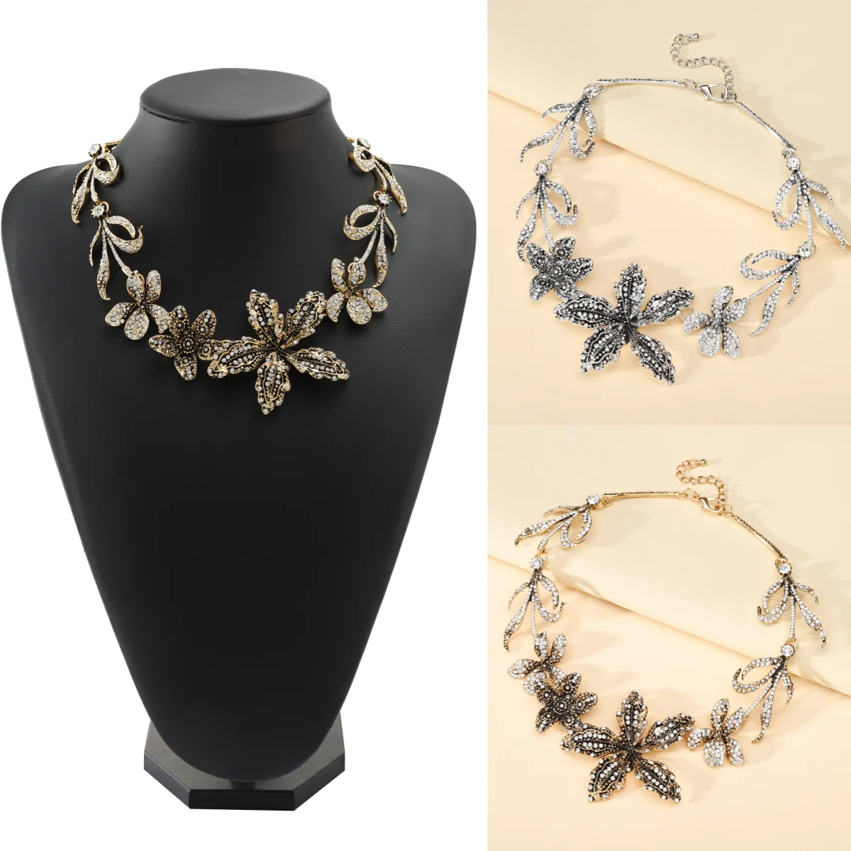 Винтажное роскошное ожерелье с блестками в форме цветка для свадебных нарядов