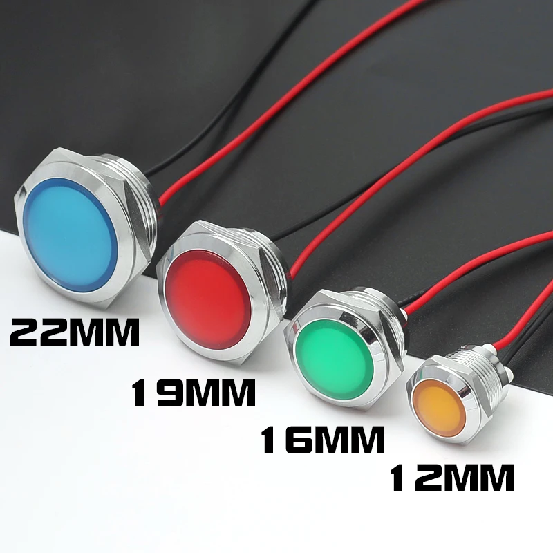 12mm 16mm 19mm 22mm Waterproof Metal Spherical Round indicator Signal Lamp with wire LED Red Yellow Blue Green White 6V 24V 220V