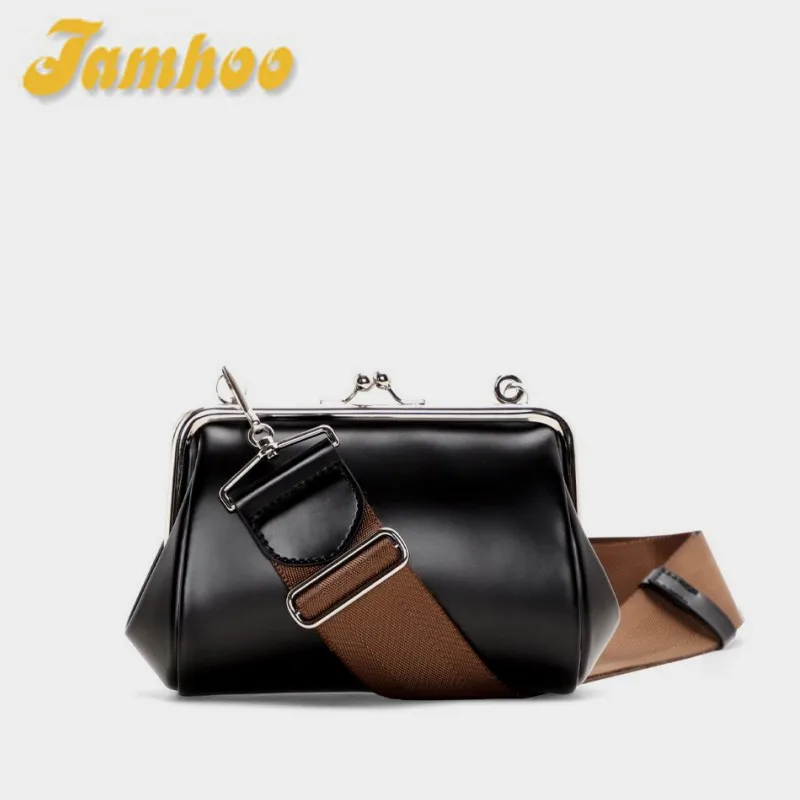 Jamhoo Women Soft Messenger Bag Wide Shoulder Strap Female Retro Kiss Lock Crossbody Bags Chic Woman Mini Handbag сумка женская