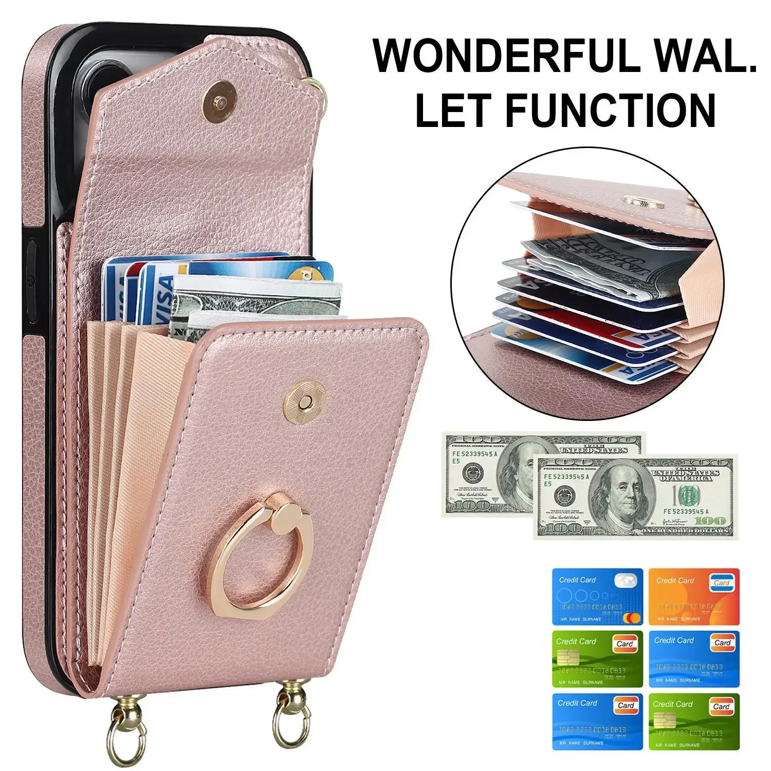 Crossbody Organ Card Bag Phone Case for IPhone 13 12 Mini 15 14 11 Pro XS Max XR 8 7 Plus Leather Wallet with Card Holder Cover