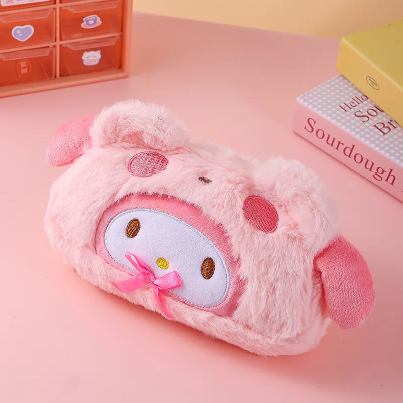 Bonito olá kitty lápis caso moda dos desenhos animados anime kuromi pelúcia cinnamoroll saco de cosméticos estudante papelaria presentes do feriado