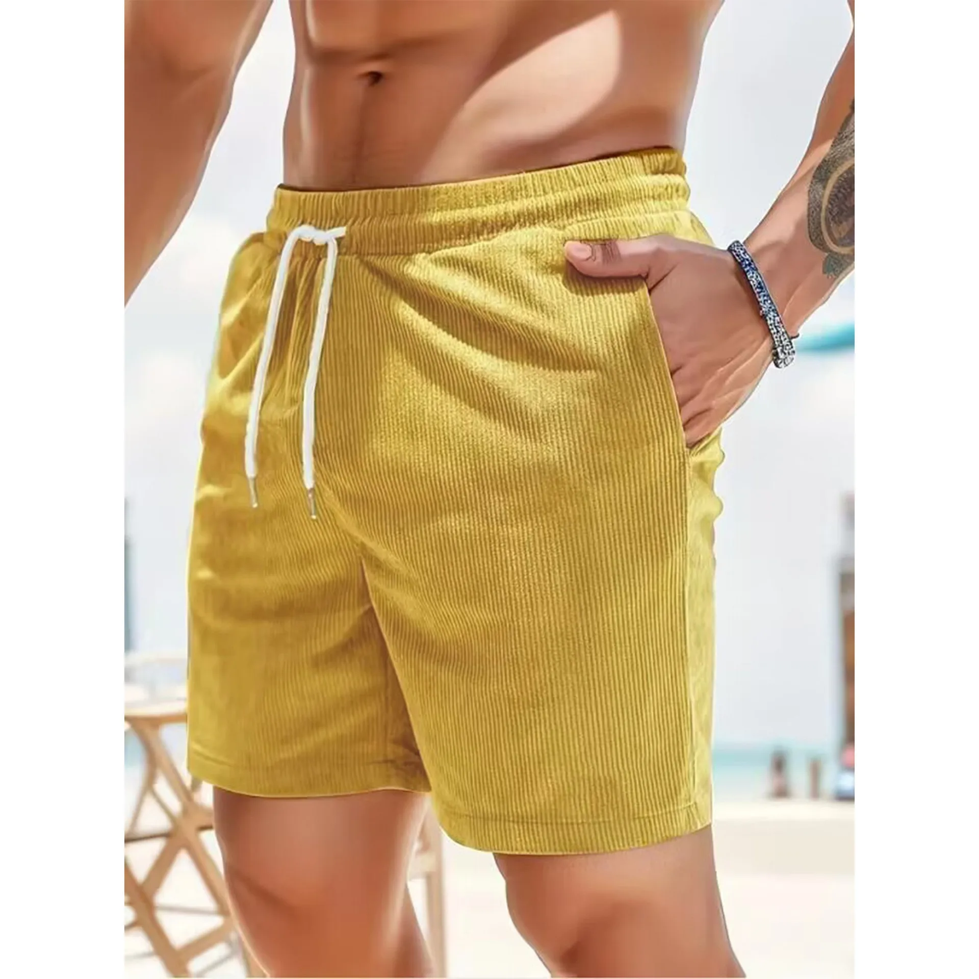 Vintage Cargo Shorts Men's Summer Trendy Retro Corduroy Short Pants Men's Casual Solid Color Shorts Sports Breathable Sweatpants