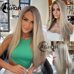 Human Hair Lace Frontal Wig brown Roots Highlight Ash Blonde  13x4 Lace Front Wigs Preplucked Straight Transparent Swiss Lace Co