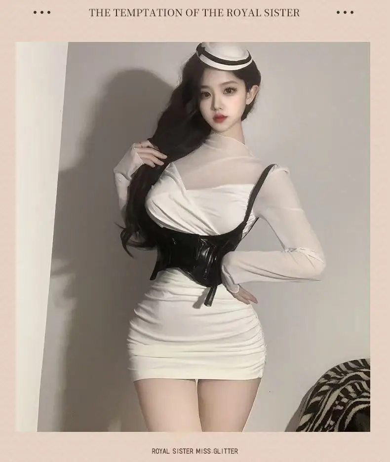 

Cosplay sexy hot girl suspender bag buttocks skirt uniform seduction set nightclub female secretary outfit