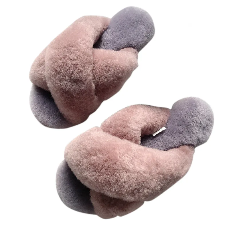 New Arrival 100% Natural Sheepskin Fur Slippers Female Winter Slippers Women Warm Indoor Slippers Soft Wool Lady Home Shoes