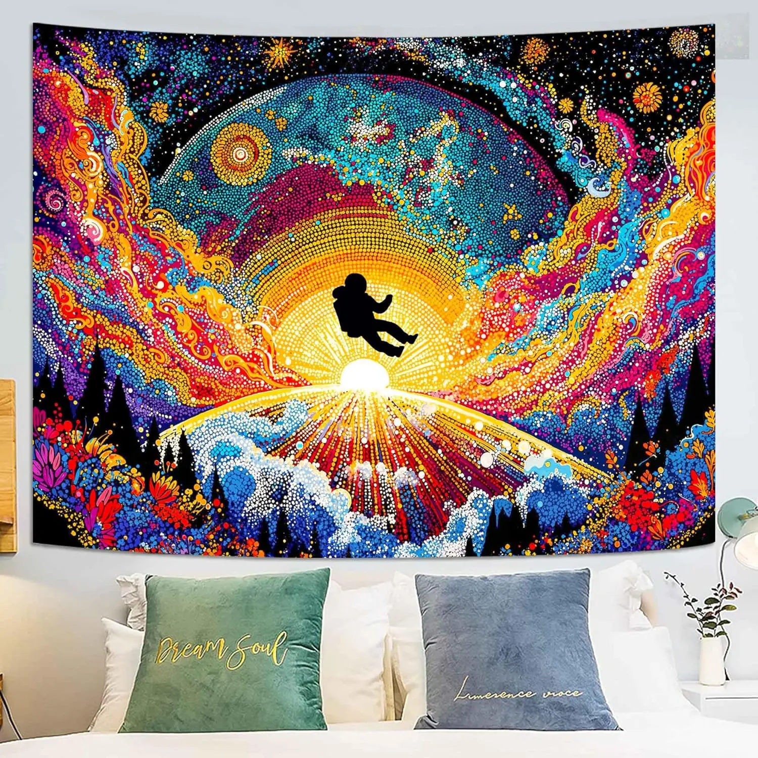 Colorful Astronaut Space Tapestry, Psychedelic Galaxy Wall Hanging, Vibrant Cosmic Decor for Bedroom Living Room Dorm