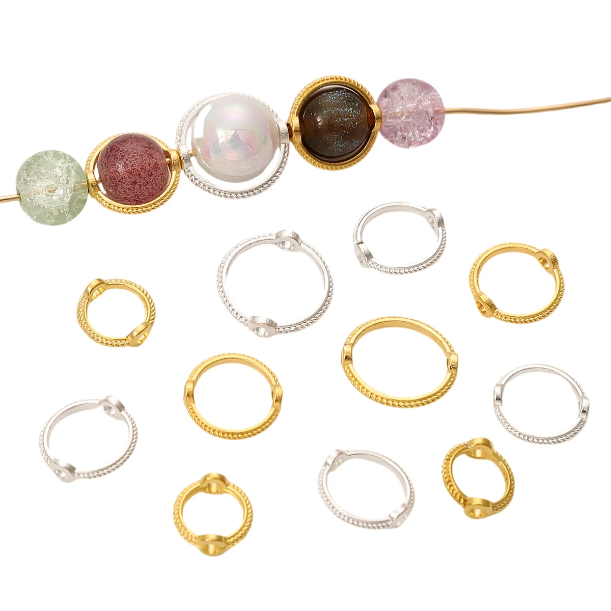 30Pcs alloy color retention lace bead set, fashionable bead ring, double hole bead ring, handmade beaded DIY bracelet necklace a