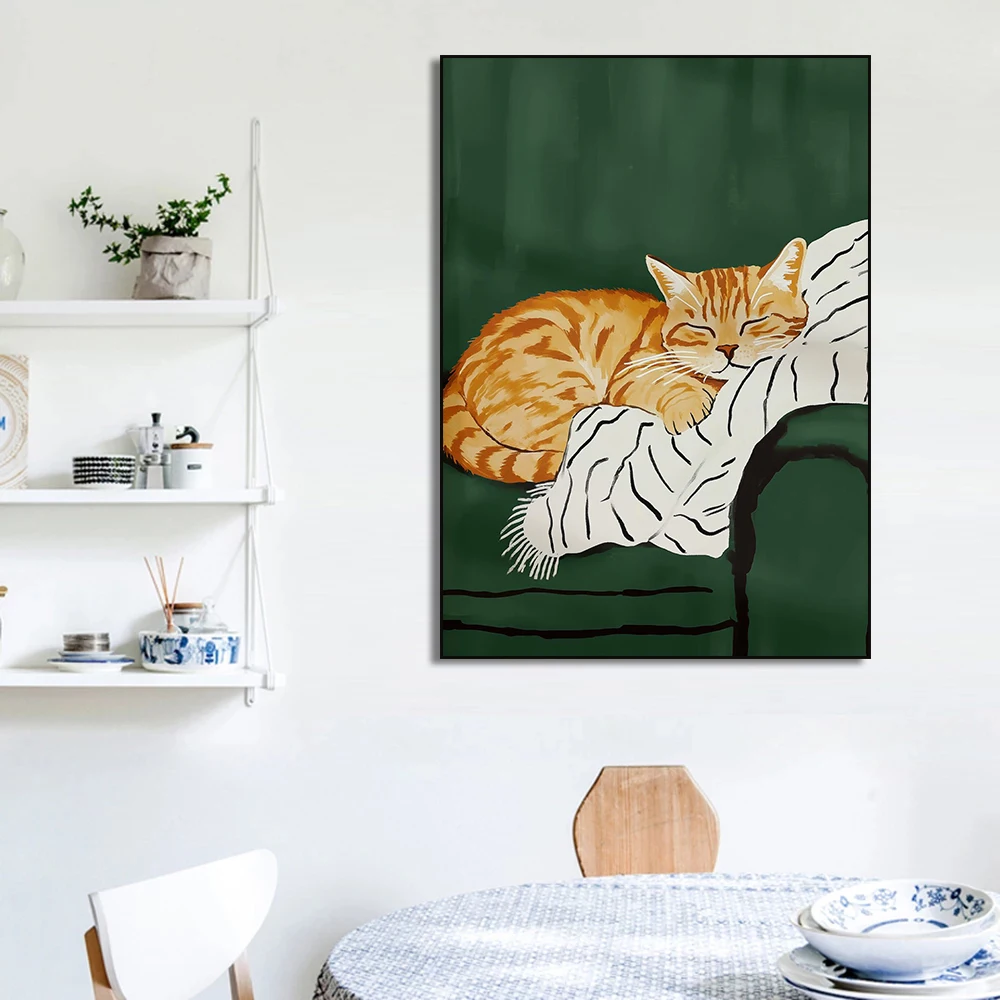 1pc frameless Canvas Painting 1pc frameless Canvas Painting  1pc framless Canvas Painting Relaxing Dog on Striped Blanket Poster