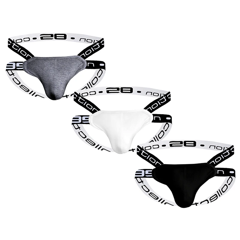 

3 PCS Men's Cotton Jockstraps Letter Print Elastic Waistband U Convex Pouch Multicolor Sexy Sport Underwear