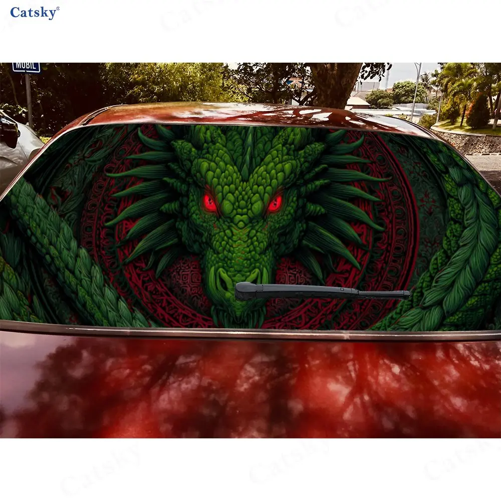 Autocollant de fenêtre arrière de voiture Dragon vert classique et maléfique, autocollant d'enveloppe en vinyle auto-adhésif imperméable et anti-rayures, décoration automobile