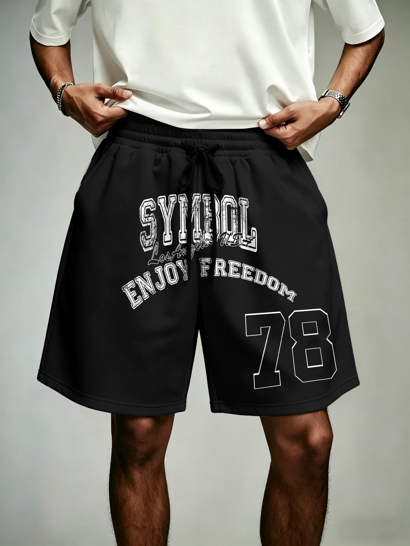 Men's Streetwear Shorts Vintage Varsity Los Angeles Number 78 Print Polyester Drawstring Casual Shorts S-2XL All Size 1Pc