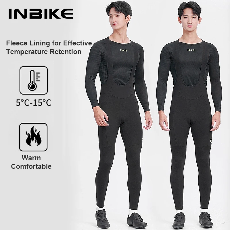 

INBIKE Thermal Fleece Cycling Bib Pants for Men Windproof Winter Cycling Bibs Padded with Pockets Bicycle Pants Biking Clothing