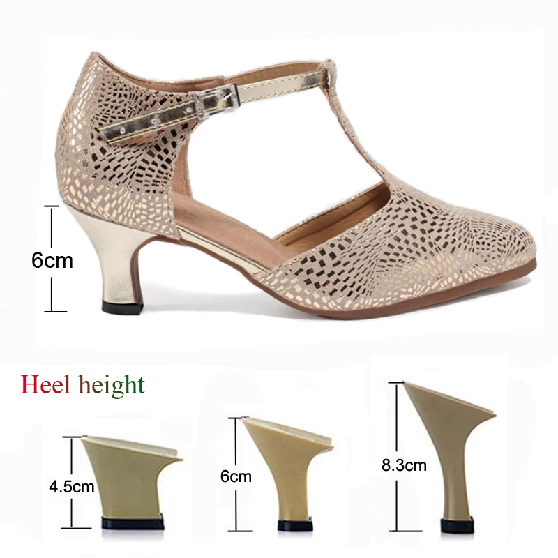 Latin Dance Shoes Ladies Salsa Tango Ballroom Party Dancing Shoes Leather Gold Girls High Heel Closed Toe Shoes Jazz Sneakers