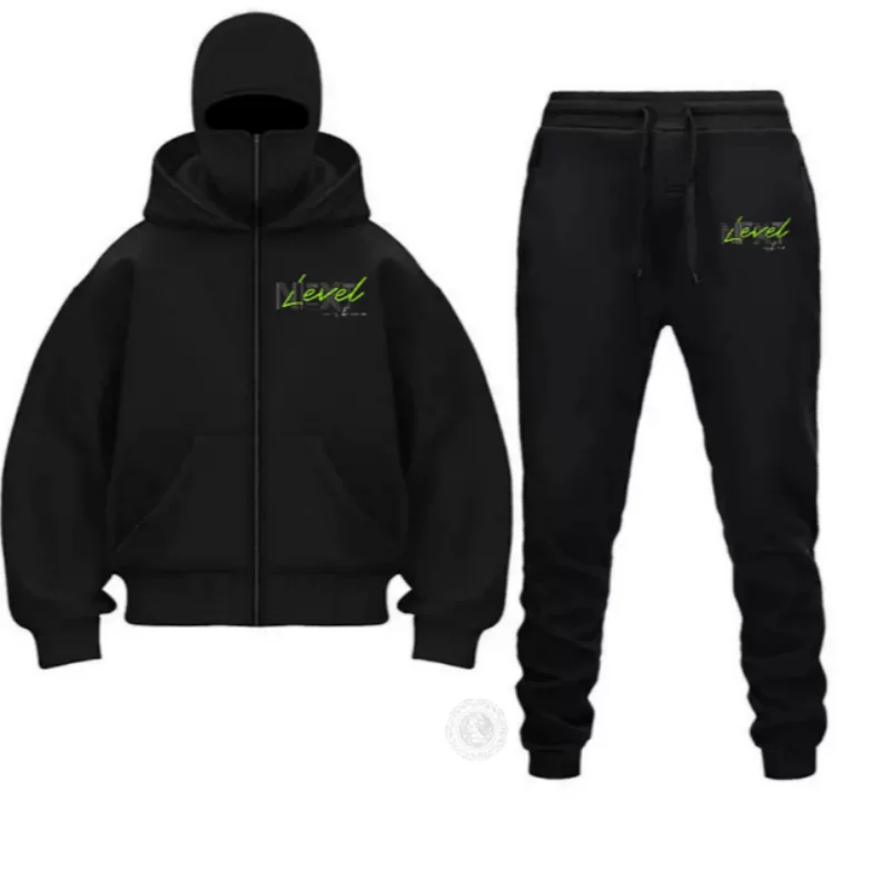 

Mens Winter Oversize Zipper Hoodie Set Unisex Double Pocket Loose Sweatshirt Outerwear Fashionable Casual Comfortable Set