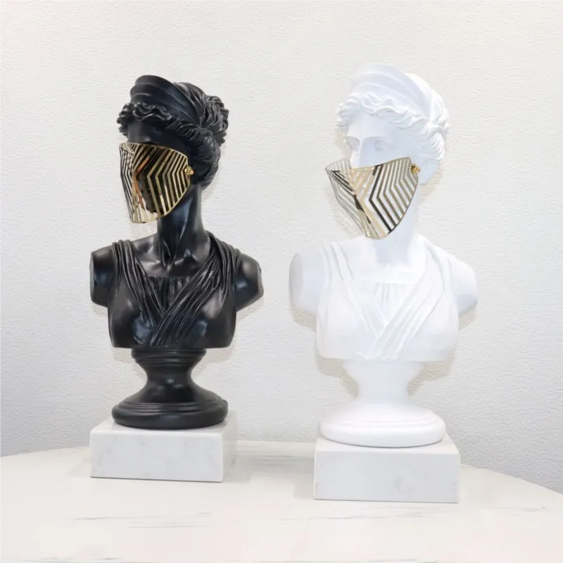 Masked Goddess Bust Sculpture, Modern Luxury Art Deco Figurine with Base, Elegant Home Decor for Living Room & Showroom.