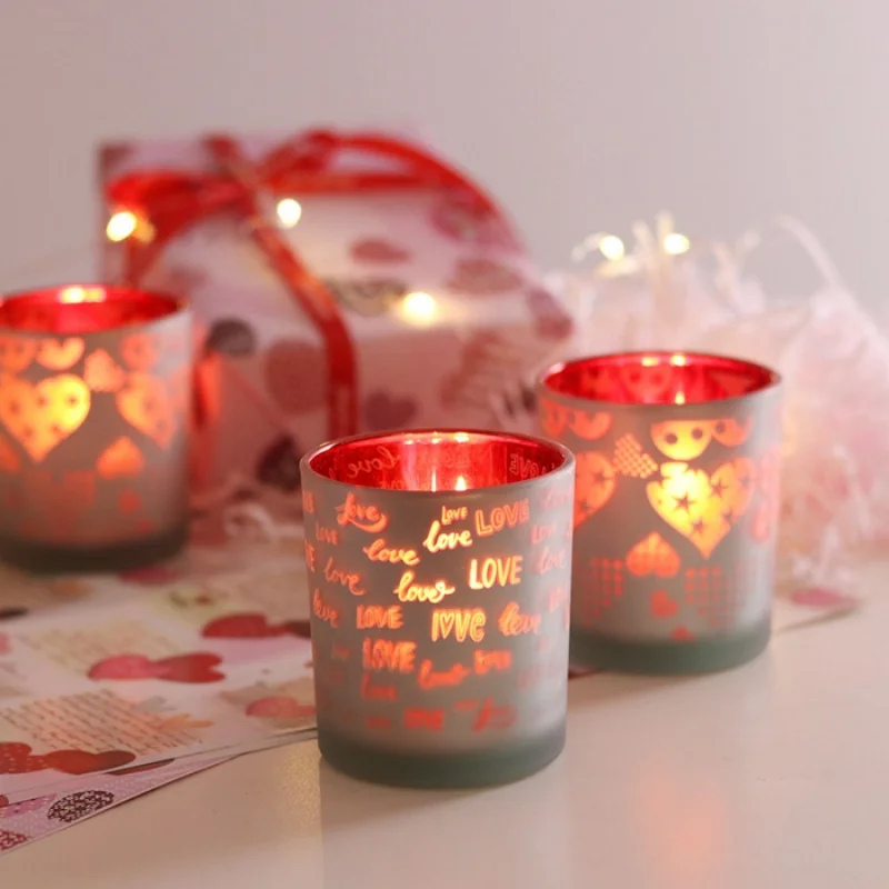 1pcHeart Kerze Tasse Rot Brief Kerzenhalter Party Tisch Dekoration Glas Kerze Tasse Geschenk