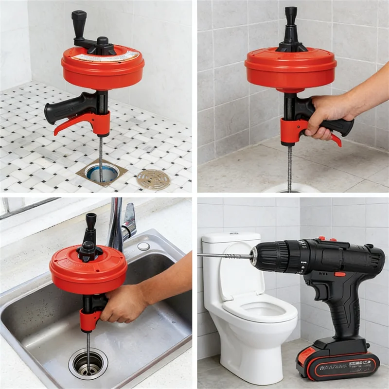 

Snake Drain Cleaner Flexible Steel Wire Drain Clog Remover Tool Works with Electric Drill for Bathroom & Kitchen Pipe Unclogging