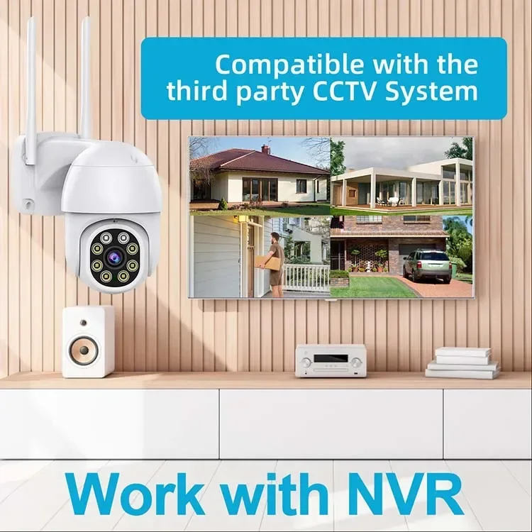 Rscamtom 8CH CCTV WIFI Kit caméra ensemble Audio bidirectionnel détection de mouvement 360 degrés coloré Vision nocturne PTZ système de vidéosurveillance sans fil