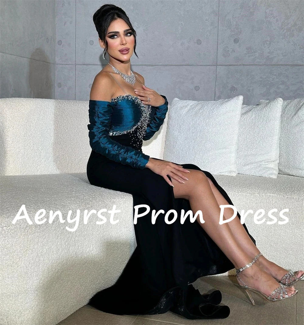 Aenyrst Sexy Sweetheart Off Shoulder Prom Dresses Long Sleeves Crystal Evening Gowns Ankle Length customized Celebrate Dress