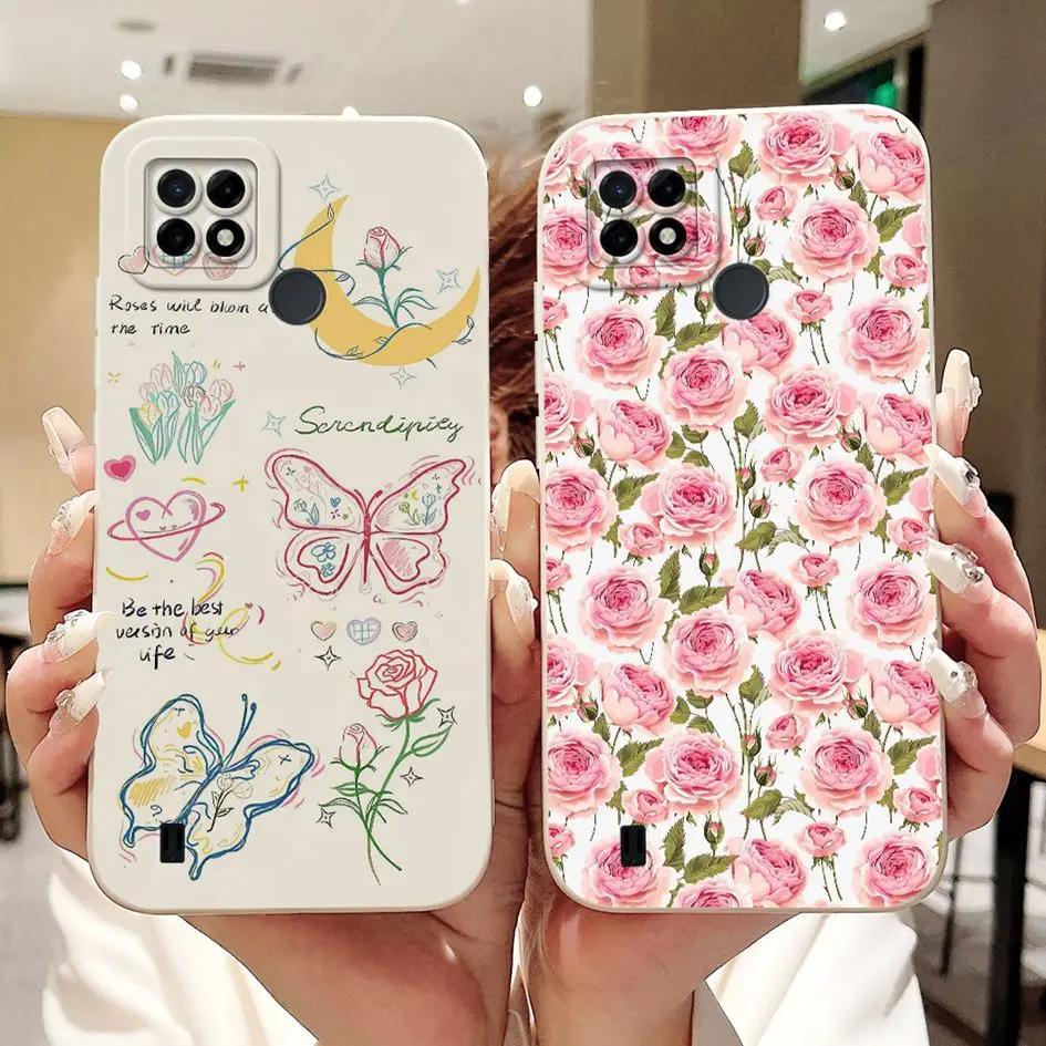 For Realme C21 Case C 21 Fundas Popular Butterfly Flowers Soft Silicone Shockproof Cover For RealmeC21 Bumper RMX3201 Phone Case