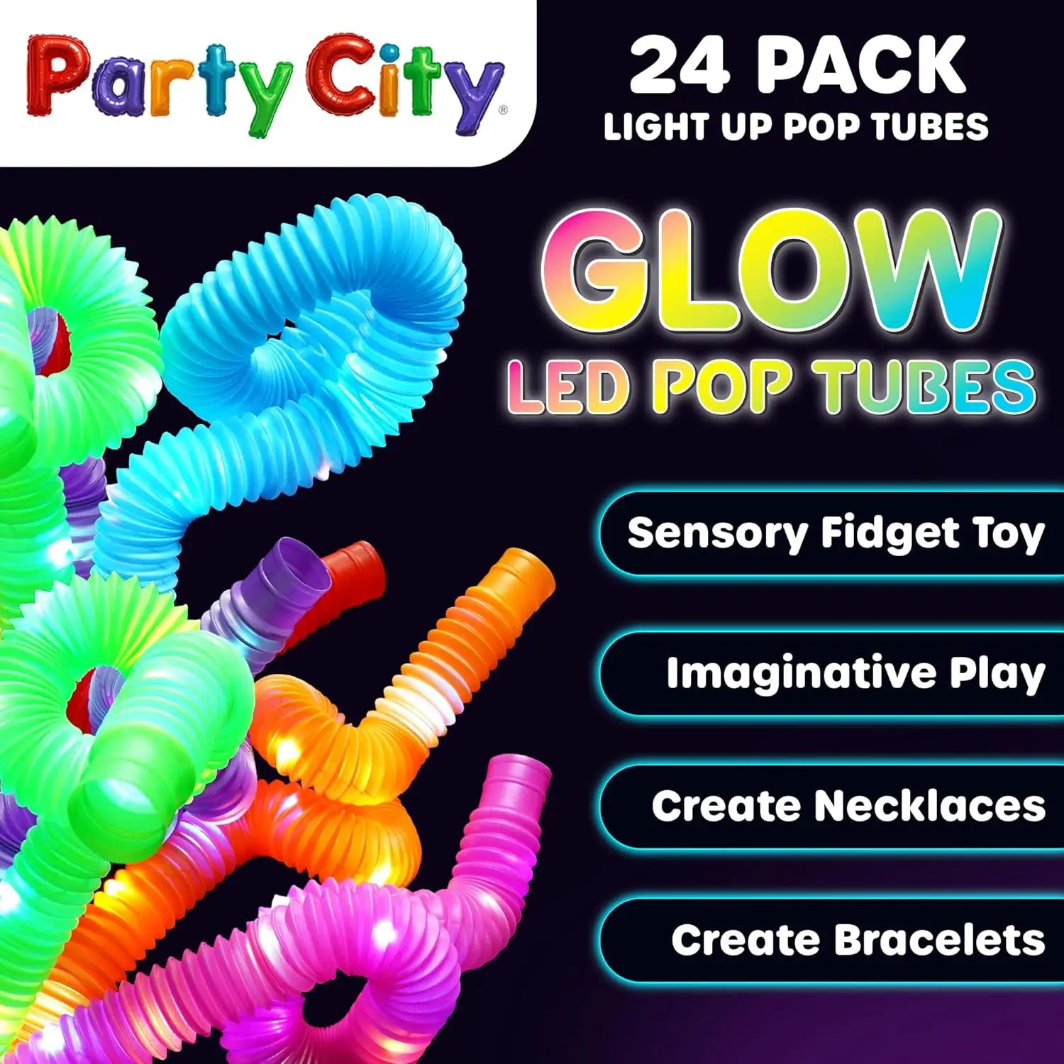 Tubes Pop LED extensibles, 24 pièces, jouets lumineux, bâtons lumineux en vrac, cadeaux de fête pour enfants, fournitures néon qui brillent dans la nuit, Fidget