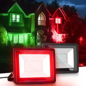 50W Red LED Flood Light with Dusk-to-Dawn Sensor, IP66 Waterproof for Outdoor Christmas Decor, UL Listed, 2 Pack