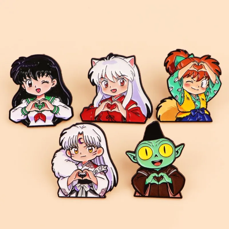 Broches en émail mignonnes motif oreilles de loup, personnage fantaisie, geste de cœur, figurine anime, pour revers, sac à dos, chapeau, vêtements, décoration quotidienne
