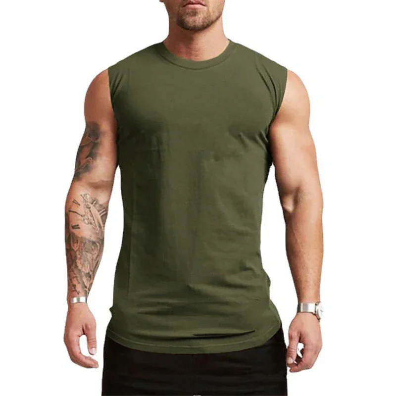 Compression Cotton Tank Top Mens Gym Breathable Clothing Fitness Sleeveless T Shirt Summer Workout Casual Sports Muscle Vest