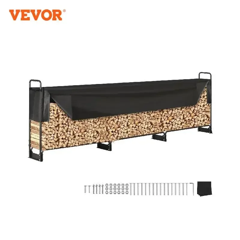 

VEVOR 12.7FT Outdoor Firewood Rack with Cover Heavy Duty Firewood Holder & 600D Oxford Waterproof Cover for Fireplace Patio