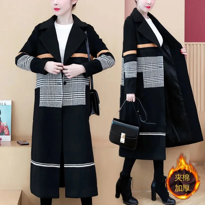 

Mid Length Westernized Woolen Coat For Women's 200kg Fat MM Hide Meat Shows a thin Temperament 2023 Winter Plush Coat Commuting