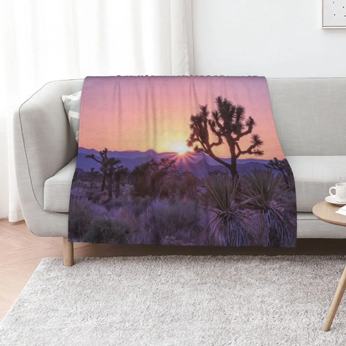 

Joshua Tree Sunset - Nature Landscape Throw Blanket Soft Plaid Decorative Beds Softest Retros Blankets
