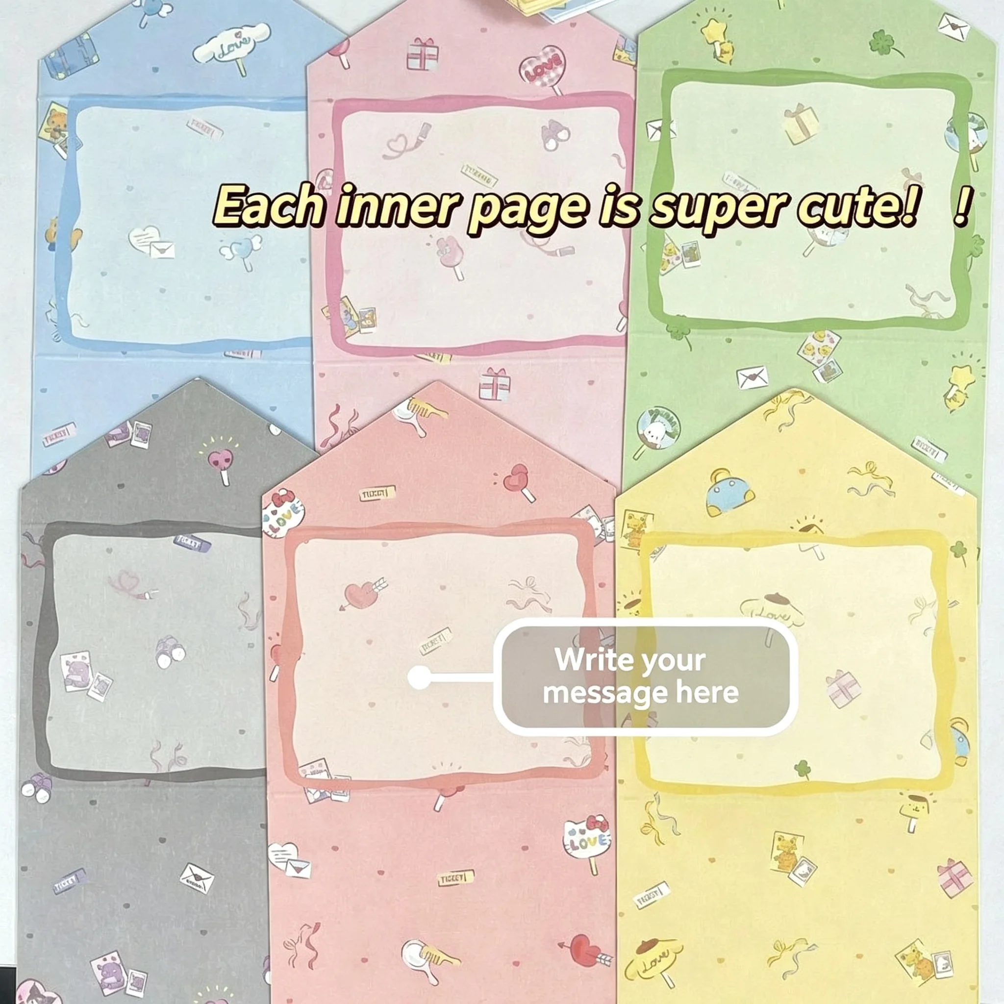Sanrio Kuromi Envelope Foldable Greeting Card, Cute Cartoon Letter Style Wish Card, 92*175mm  Birthday Gift Card