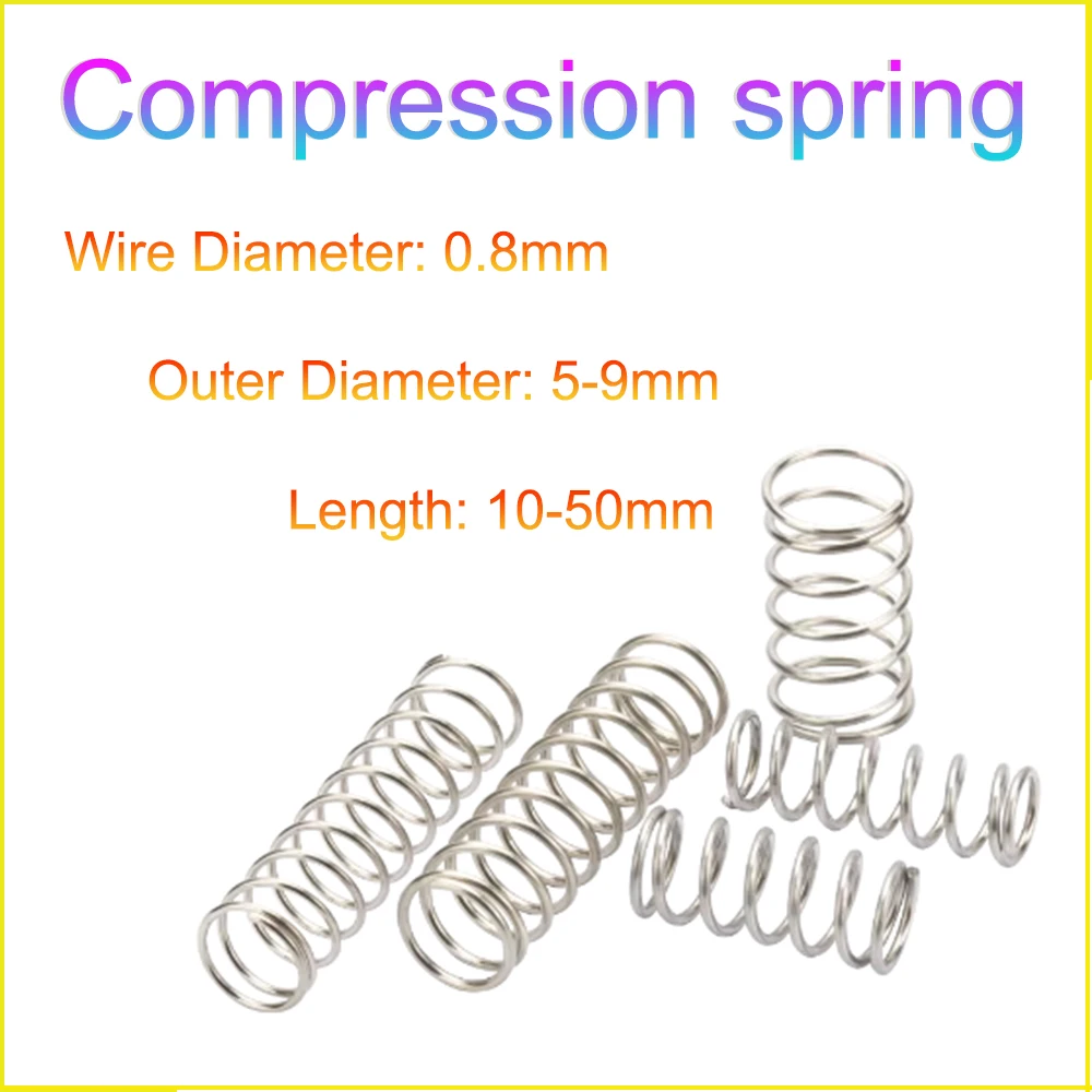 

10/20/30PCS Compression Spring Shock Absorption Return Spring Wire Diameter 0.8mm OD 5/6/8/9mm L10/15/20/25/30/35/40/50mm