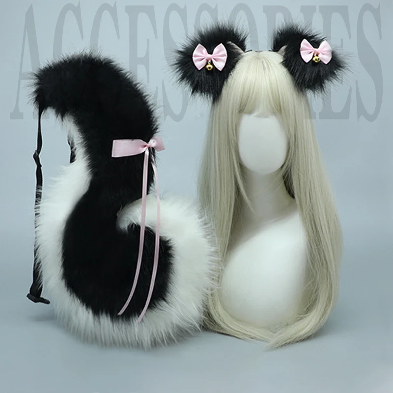 Conjunto de Cosplay de Halloween hecho a mano para niña, pelo de cola de oreja de zorro esponjoso y bonito de Anime, accesorios para espectáculo de fiesta de Lolita, Cosplay